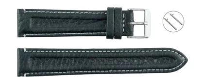 Cinturini in Cuoio Cod.236WS Nero Imbottito Cuciture Bianche Toro